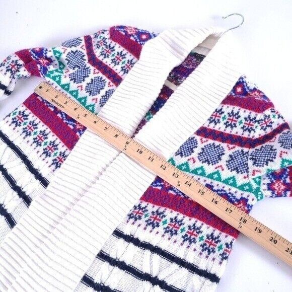 Talbots Womens Fair Isle Christmas Long Open Front Cardigan S - Picture 5 of 8